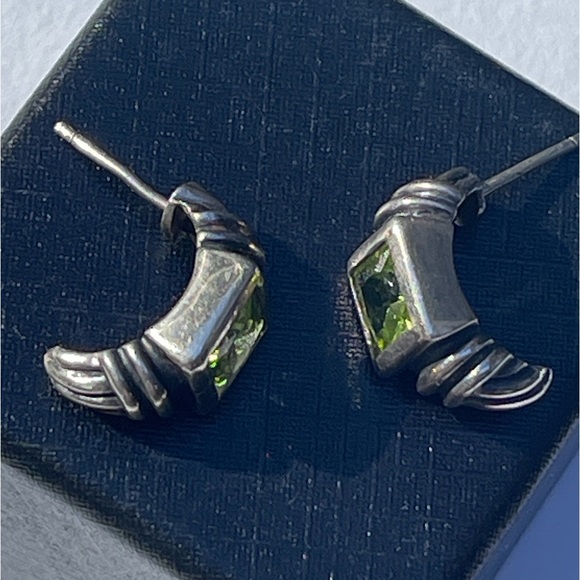 Sterling Earrings by designer signed GD 925 vintage green gemstone - Picture 1 of 11